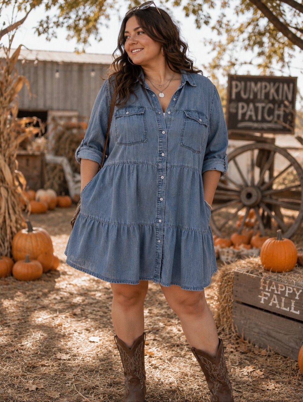 Y2K BABYDOLL Chambray Denim Tiered Shirt Dress Button Front 2X Plus Size 90s